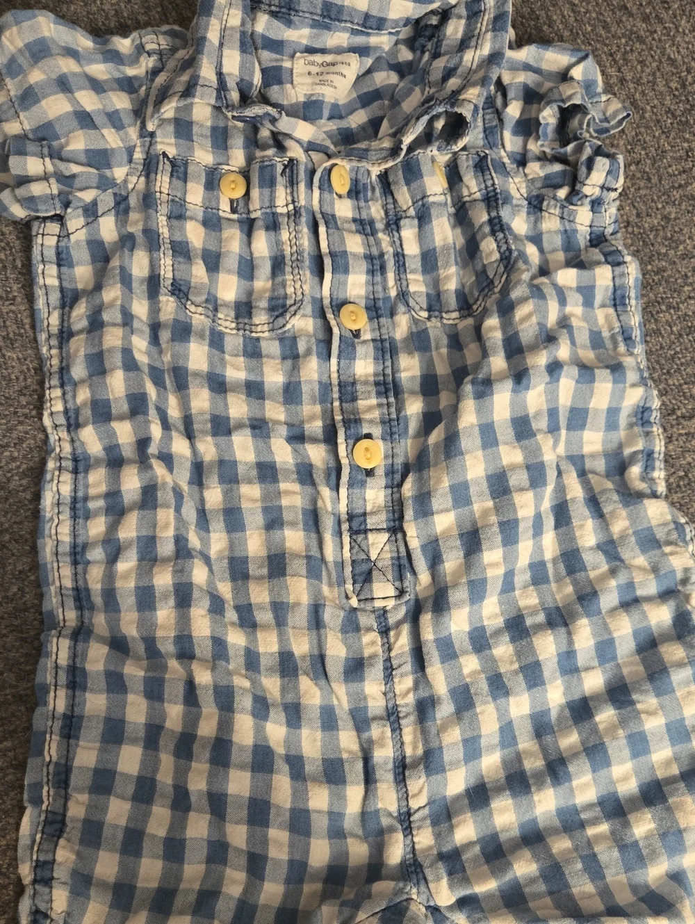 GAP Infant Blue and White Gingham Romper